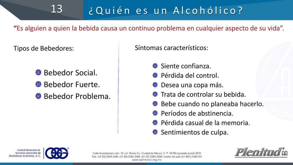 13 ¿Quién es un Alcohólico Bebedor Social. Bebedor Fuerte.