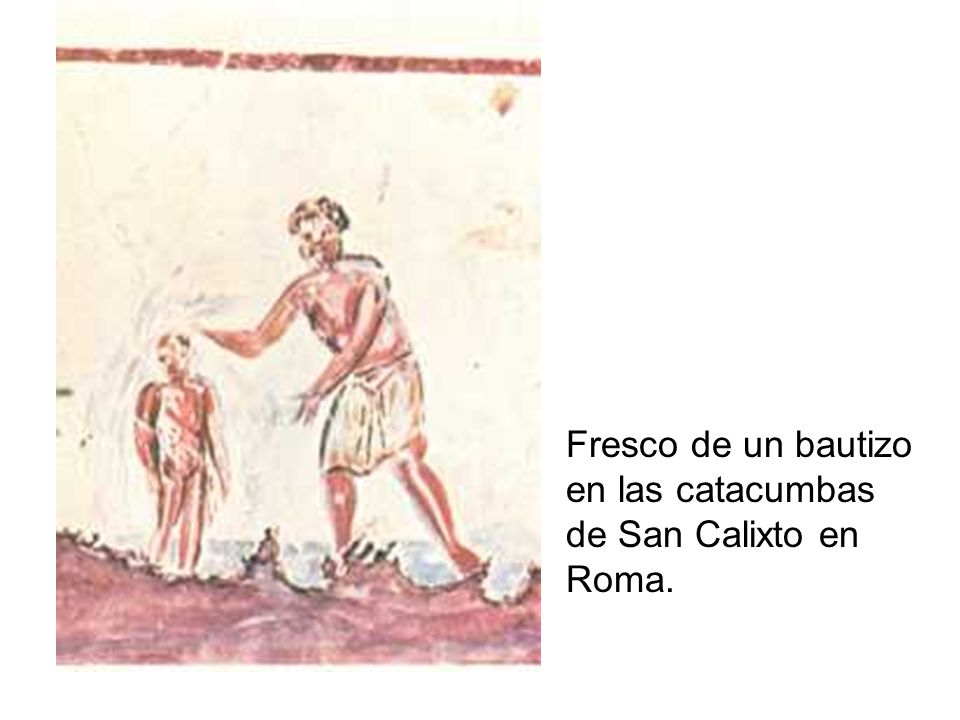 Fresco de un bautizo en las catacumbas de San Calixto en Roma.
