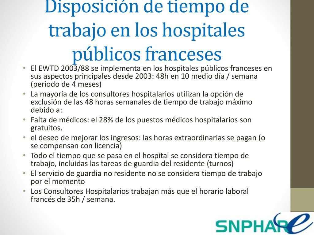Disposición de tiempo de trabajo en los hospitales públicos franceses
