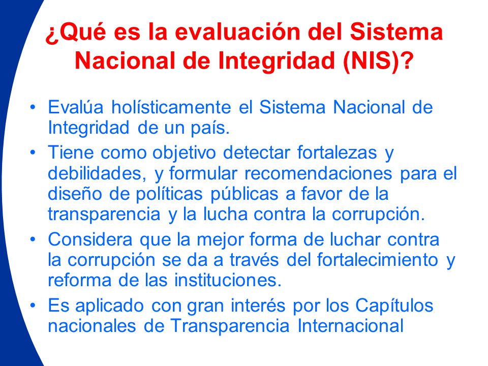 ¿Qué es la evaluación del Sistema Nacional de Integridad (NIS)