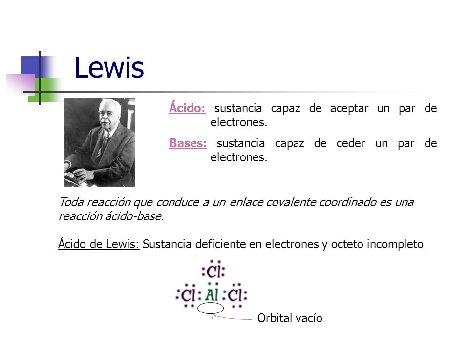 Lewis Ácido: sustancia capaz de aceptar un par de electrones.