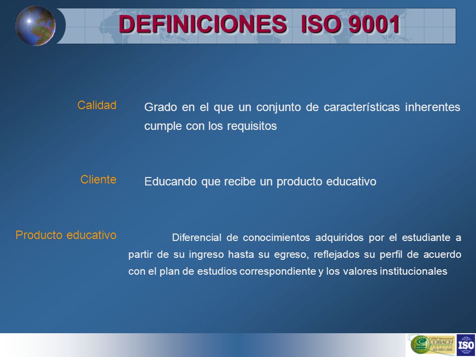 DEFINICIONES ISO 9001 Calidad