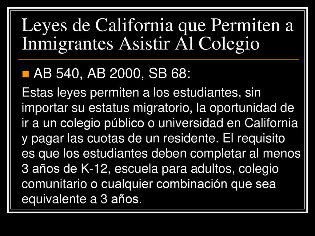 Leyes de California que Permiten a Inmigrantes Asistir Al Colegio