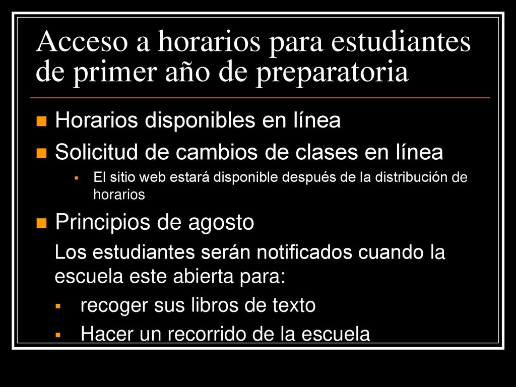 Acceso a horarios para estudiantes de primer año de preparatoria