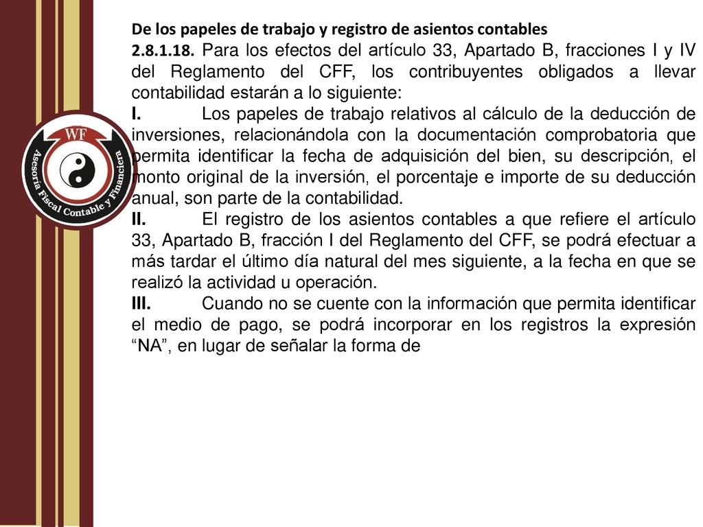 De los papeles de trabajo y registro de asientos contables