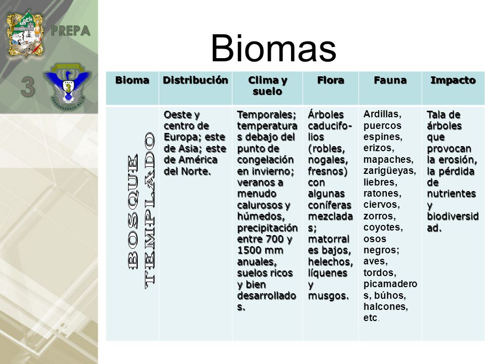 Biomas Bioma Distribución Clima y suelo Flora Fauna Impacto