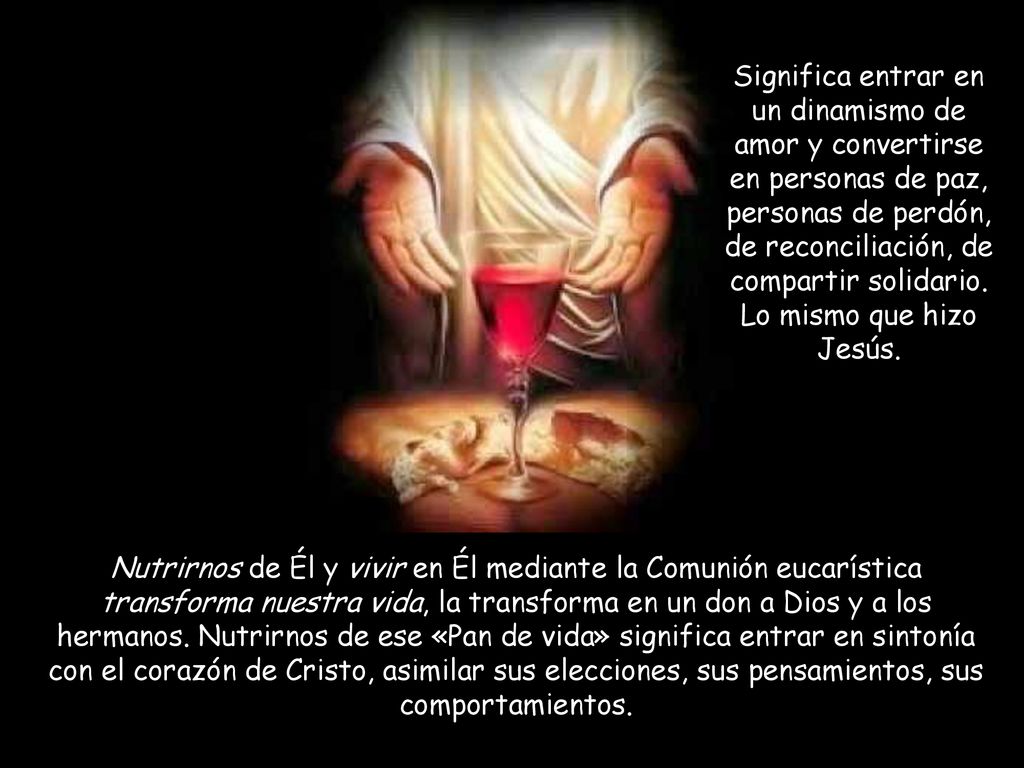 Significa entrar en un dinamismo de amor y convertirse en personas de paz, personas de perdón, de reconciliación, de compartir solidario. Lo mismo que hizo Jesús.
