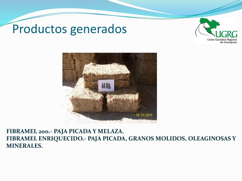 Productos generados FIBRAMEL PAJA PICADA Y MELAZA.