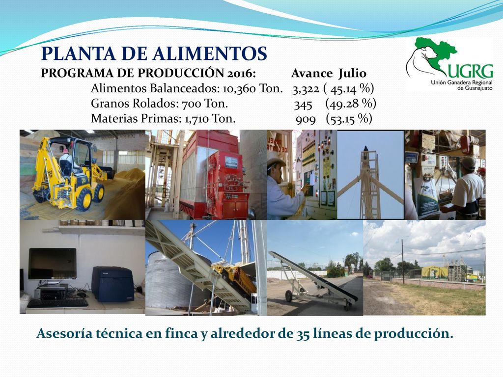 PLANTA DE ALIMENTOS PROGRAMA DE PRODUCCIÓN 2016: Avance Julio. Alimentos Balanceados: 10,360 Ton. 3,322 ( %)