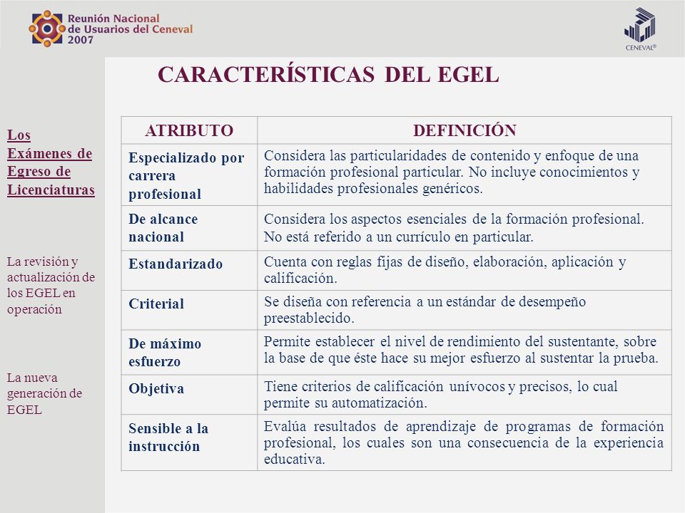 CARACTERÍSTICAS DEL EGEL