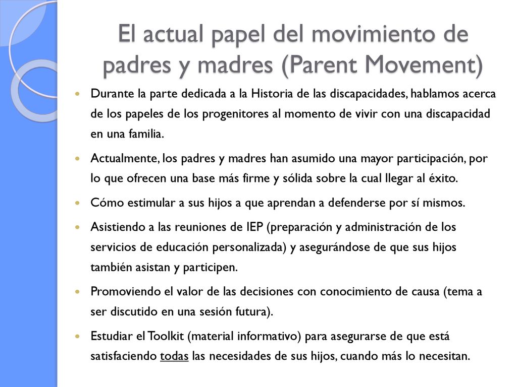 El actual papel del movimiento de padres y madres (Parent Movement)