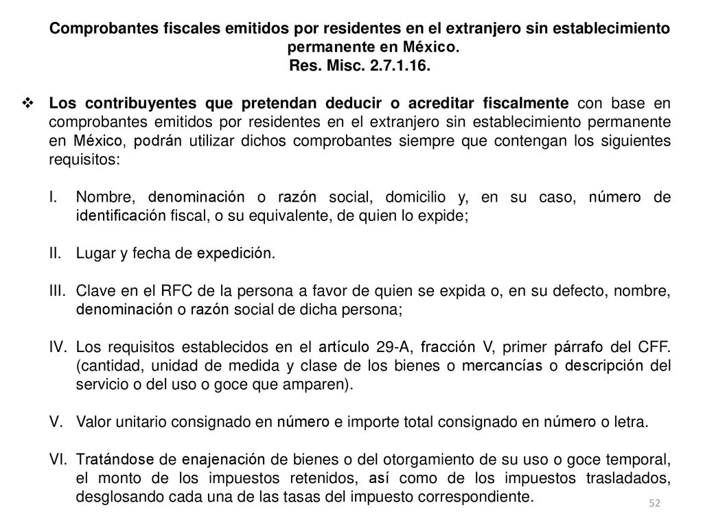 Comprobantes fiscales emitidos por residentes en el extranjero sin establecimiento permanente en México.