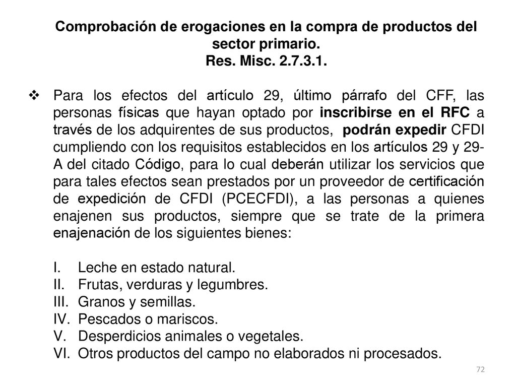 Comprobación de erogaciones en la compra de productos del sector primario.