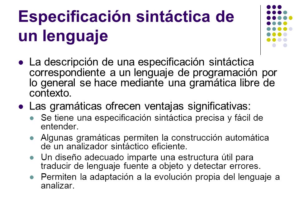 Especificación sintáctica de un lenguaje
