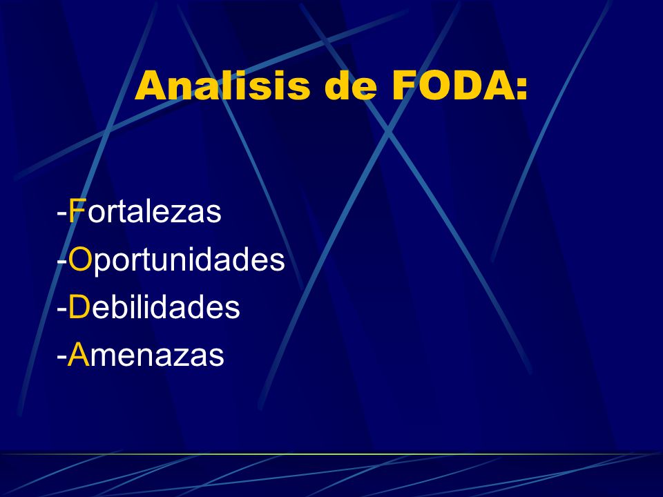 Analisis de FODA: -Fortalezas -Oportunidades -Debilidades -Amenazas