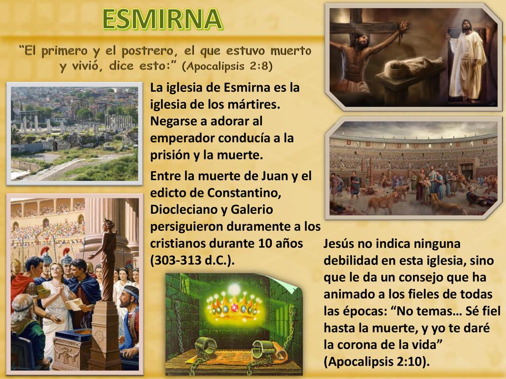 ESMIRNA El primero y el postrero, el que estuvo muerto y vivió, dice esto: (Apocalipsis 2:8)