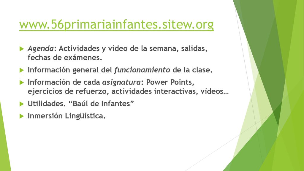 Agenda: Actividades y vídeo de la semana, salidas, fechas de exámenes.