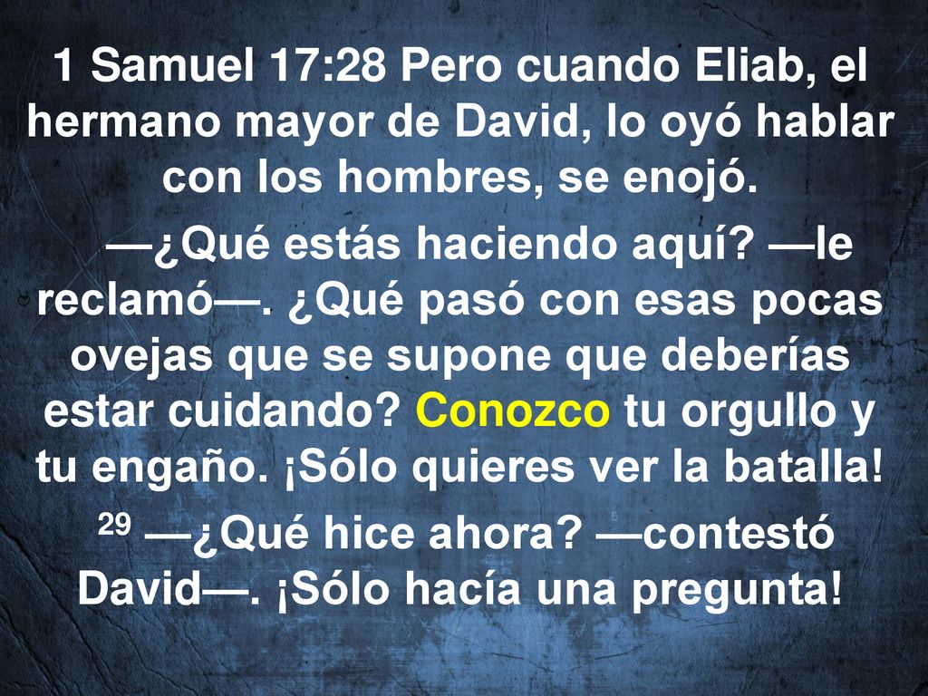 29 —¿Qué hice ahora —contestó David—. ¡Sólo hacía una pregunta!