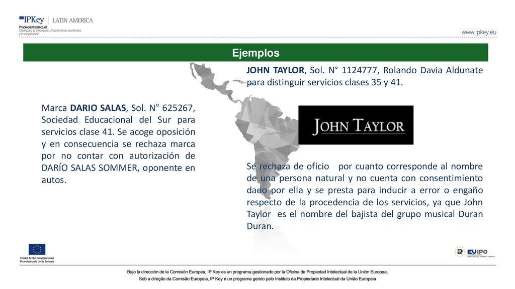 Ejemplos JOHN TAYLOR, Sol. N° , Rolando Davia Aldunate para distinguir servicios clases 35 y 41.