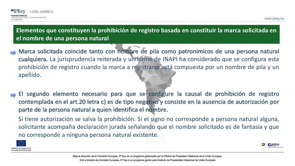 Elementos que constituyen la prohibición de registro basada en constituir la marca solicitada en el nombre de una persona natural