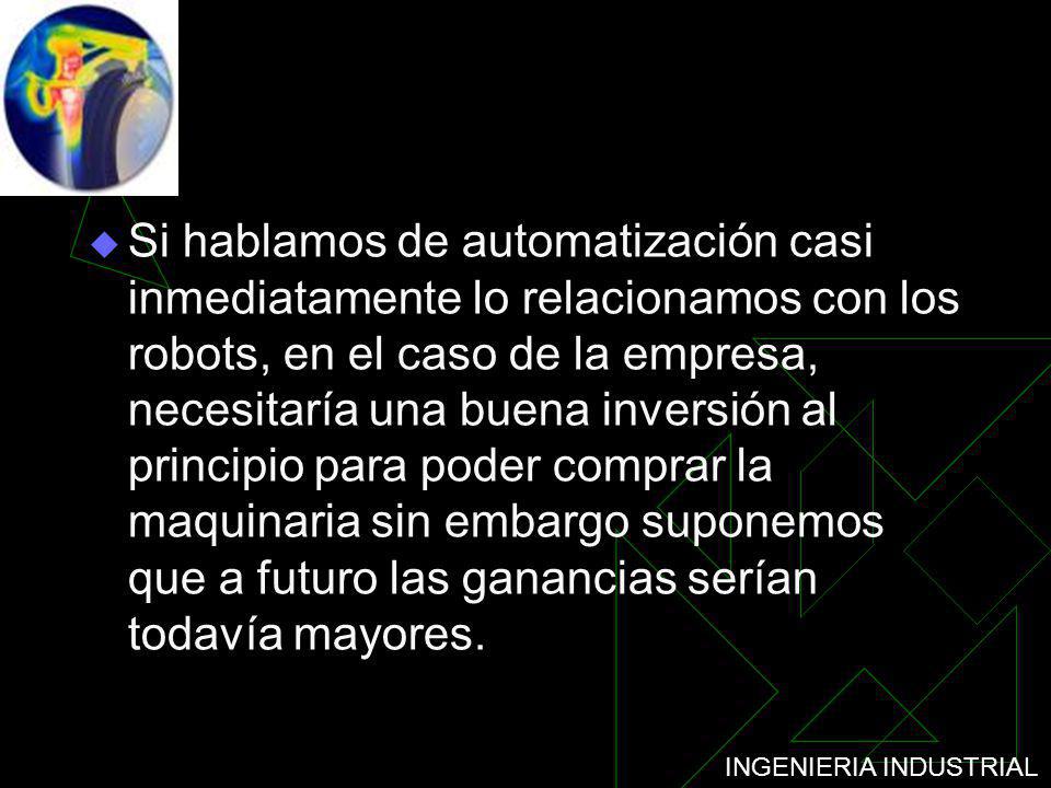 Si hablamos de automatización casi inmediatamente lo relacionamos con los robots, en el caso de la empresa, necesitaría una buena inversión al principio para poder comprar la maquinaria sin embargo suponemos que a futuro las ganancias serían todavía mayores.