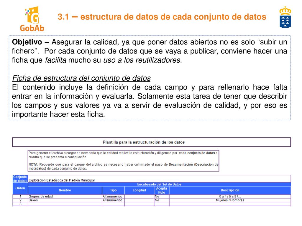 3.1 – estructura de datos de cada conjunto de datos