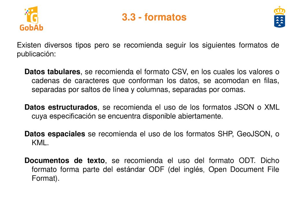 3.3 - formatos Existen diversos tipos pero se recomienda seguir los siguientes formatos de publicación: