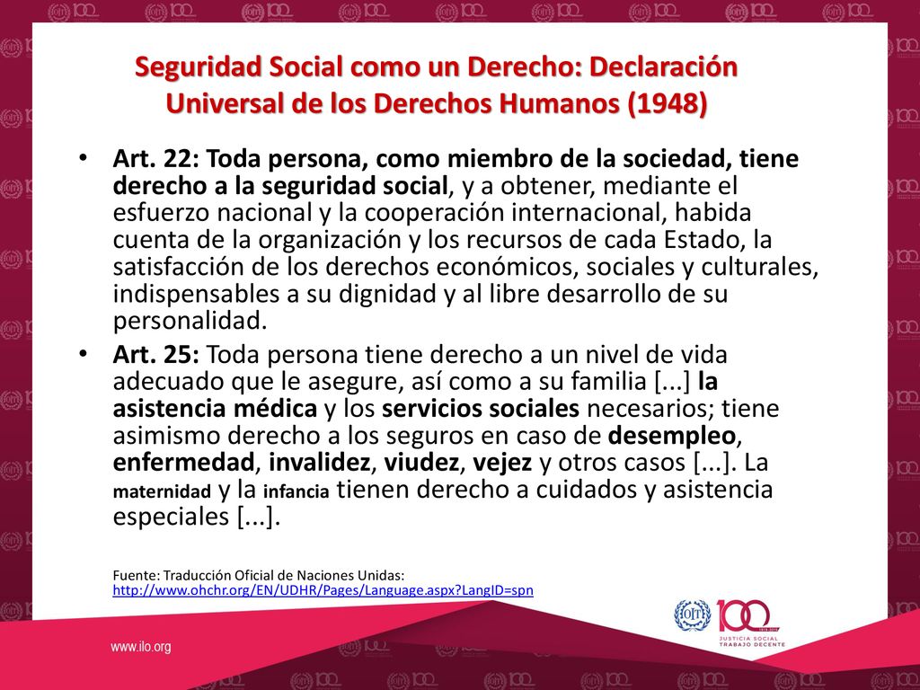 Seguridad Social como un Derecho: Declaración Universal de los Derechos Humanos (1948)
