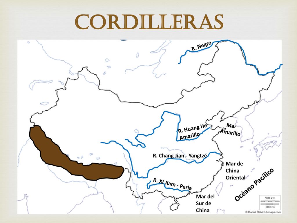 cordilleras Océano Pacífico R. Negro Mar Amarillo R. Huang He Amarillo