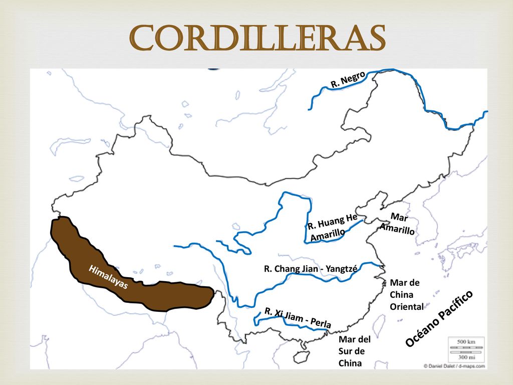 cordilleras Océano Pacífico R. Negro Mar Amarillo R. Huang He Amarillo