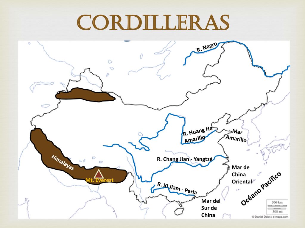 cordilleras Océano Pacífico R. Negro R. Huang He Mar Amarillo Amarillo