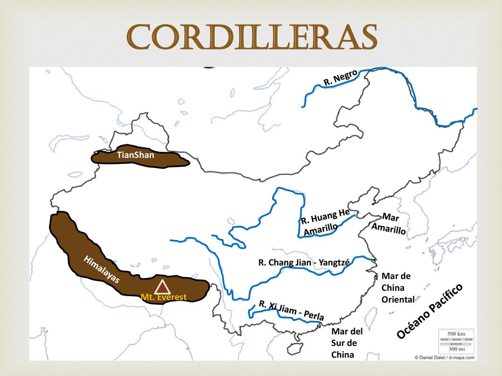 cordilleras Océano Pacífico R. Negro TianShan R. Huang He Mar Amarillo