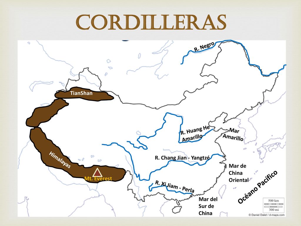 cordilleras Océano Pacífico R. Negro TianShan R. Huang He Mar Amarillo