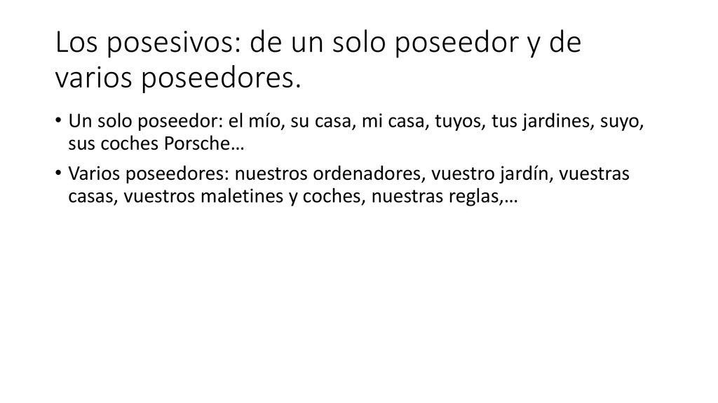 Los posesivos: de un solo poseedor y de varios poseedores.