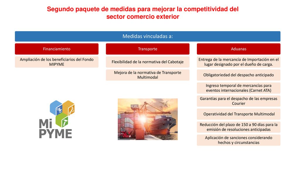 Segundo paquete de medidas para mejorar la competitividad del sector comercio exterior