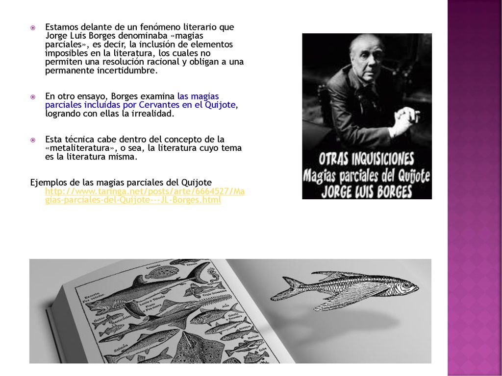 Estamos delante de un fenómeno literario que Jorge Luis Borges denominaba «magias parciales», es decir, la inclusión de elementos imposibles en la literatura, los cuales no permiten una resolución racional y obligan a una permanente incertidumbre.