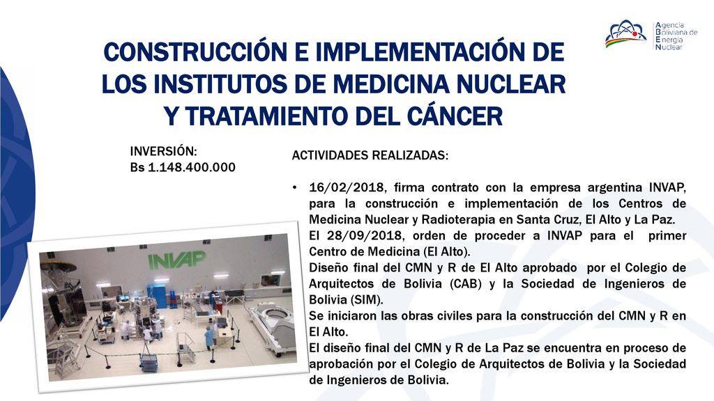 CONSTRUCCIÓN E IMPLEMENTACIÓN DE LOS INSTITUTOS DE MEDICINA NUCLEAR Y TRATAMIENTO DEL CÁNCER