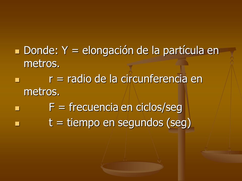 Donde: Y = elongación de la partícula en metros.