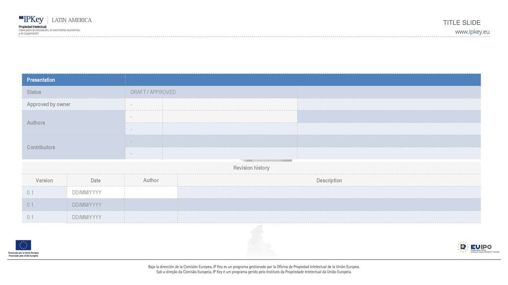 Presentation Status. DRAFT / APPROVED. Approved by owner. - Authors. Contributors. Revision history.