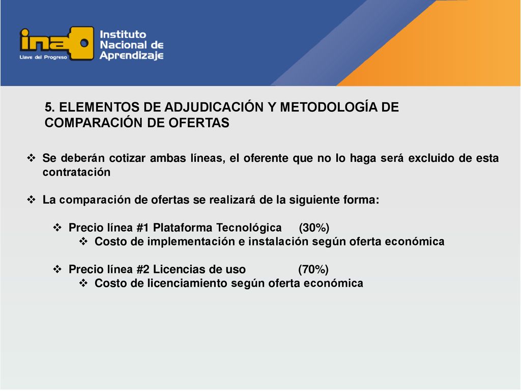 5. ELEMENTOS DE ADJUDICACIÓN Y METODOLOGÍA DE COMPARACIÓN DE OFERTAS