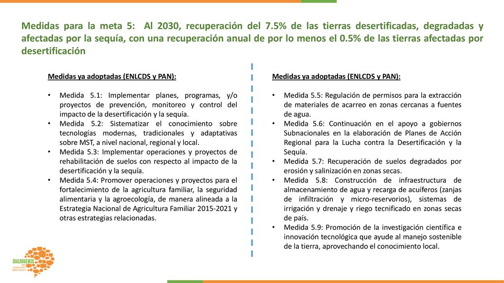 Medidas para la meta 5: Al 2030, recuperación del 7
