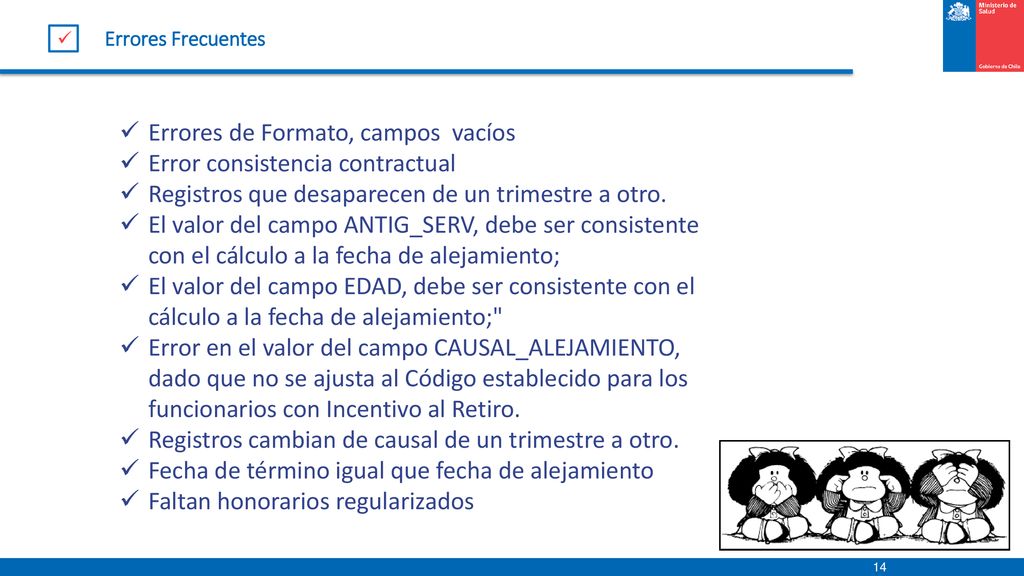 Errores de Formato, campos vacíos Error consistencia contractual