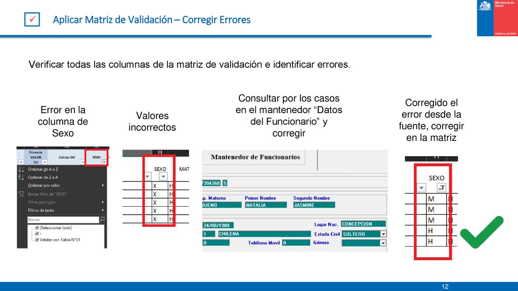 Aplicar Matriz de Validación – Corregir Errores