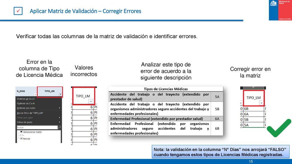 Aplicar Matriz de Validación – Corregir Errores
