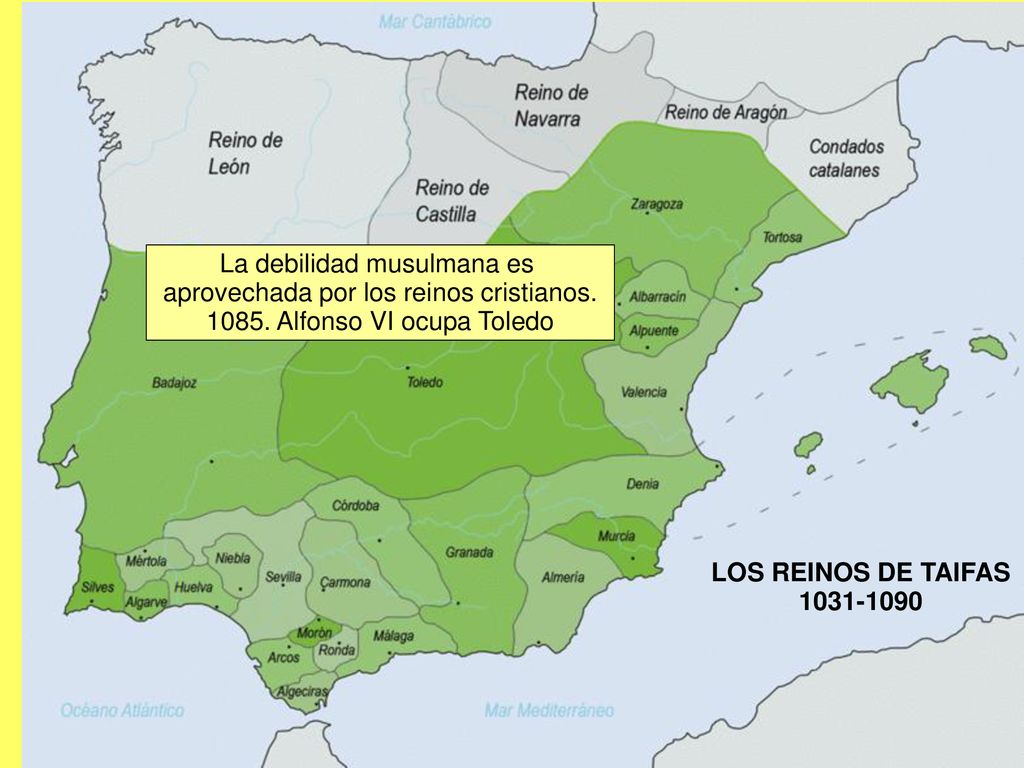 La debilidad musulmana es aprovechada por los reinos cristianos.