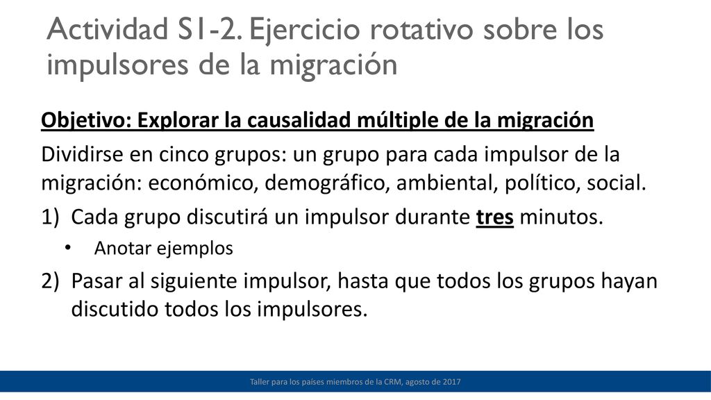Taller para los países miembros de la CRM, agosto de 2017