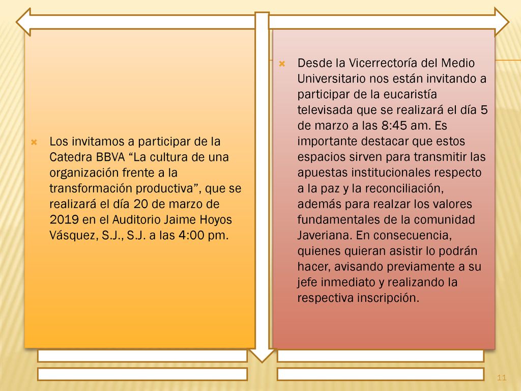 Los invitamos a participar de la Catedra BBVA La cultura de una organización frente a la transformación productiva , que se realizará el día 20 de marzo de 2019 en el Auditorio Jaime Hoyos Vásquez, S.J., S.J. a las 4:00 pm.