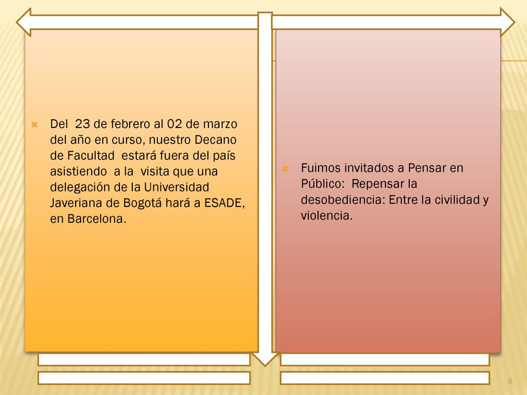 Del 23 de febrero al 02 de marzo del año en curso, nuestro Decano de Facultad estará fuera del país asistiendo a la visita que una delegación de la Universidad Javeriana de Bogotá hará a ESADE, en Barcelona.