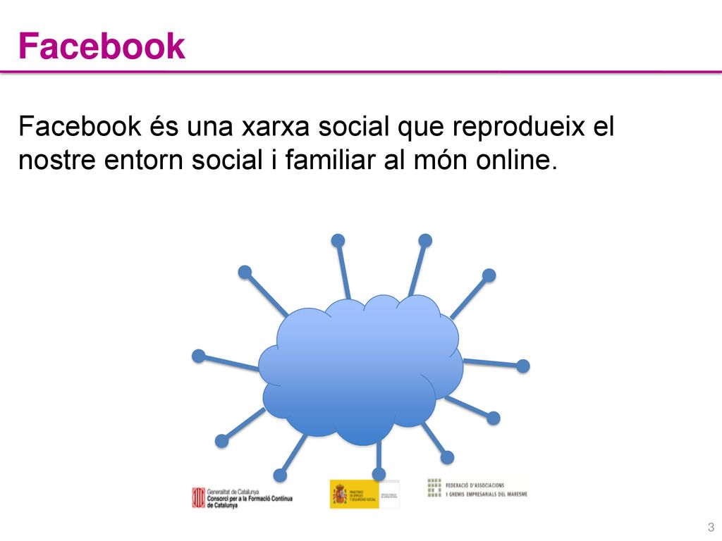 Facebook Facebook és una xarxa social que reprodueix el nostre entorn social i familiar al món online.