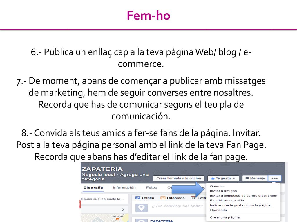 6.- Publica un enllaç cap a la teva pàgina Web/ blog / e- commerce.